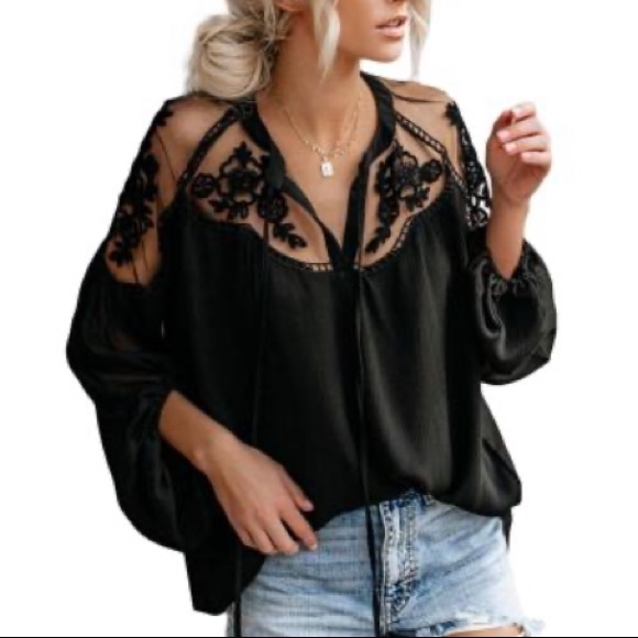 Black Lace Peasant Blouse - Picture 4 of 4